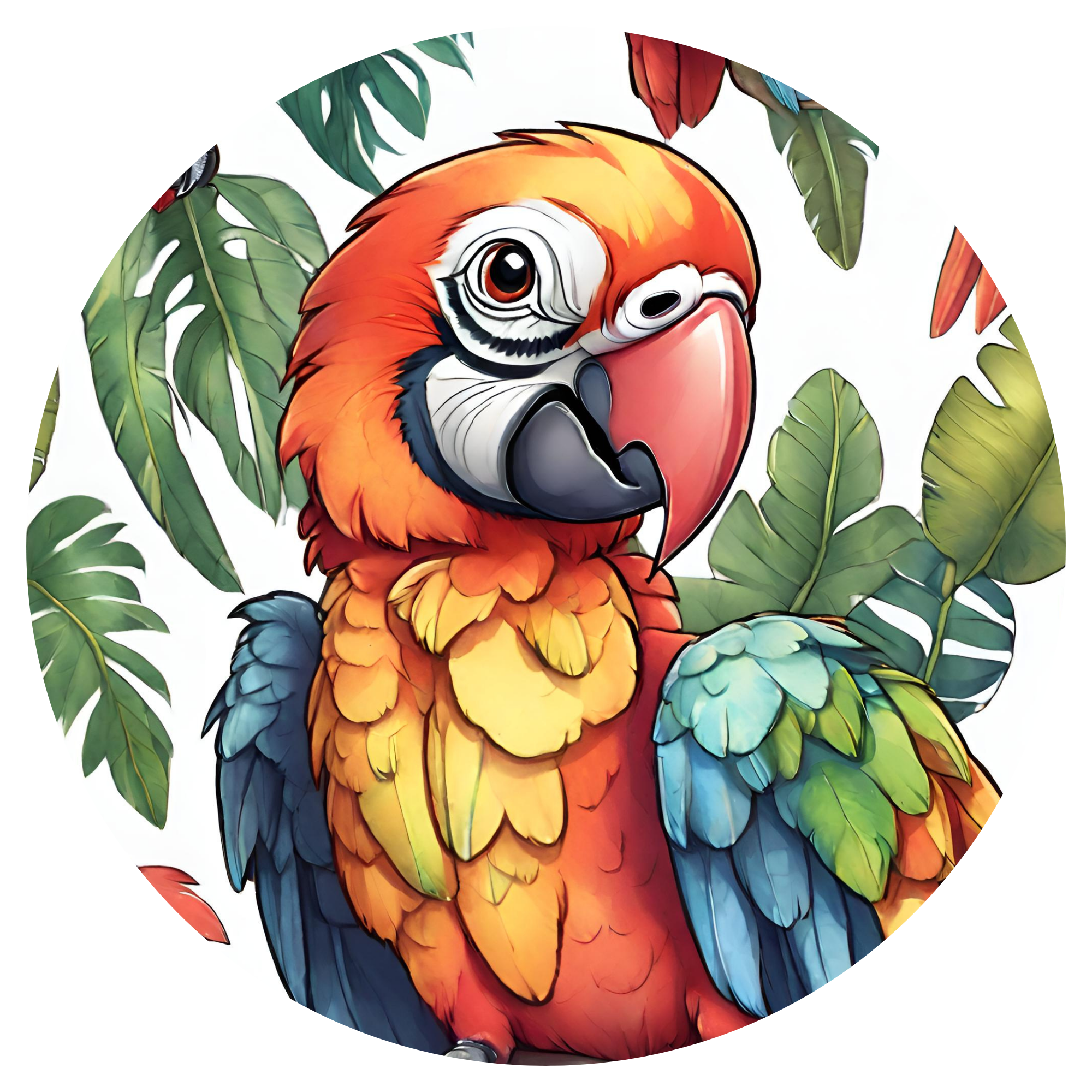 Kruhová nálepka na stenu do detskej izby - Papagáj